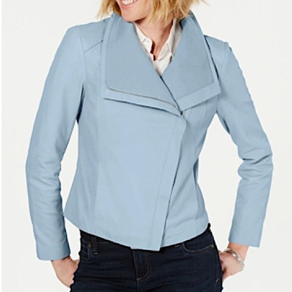 Tahari Andreas Periwinkle Asymmetrical Leather Moto Jacket NWT​​​